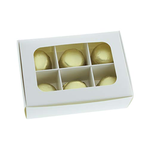 20-Ct White Treat Boxes, 5x3.5x1.57in, Window & Dividers - color: White, size: 5 x 3.5 x 1.57 in (6 compartments)