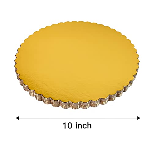 25-Pack 10 inch Sturdy Round Cake Boards, Gold Cardboard Cake Circles Plate Scalloped Base,Pack of 25 (Gold)