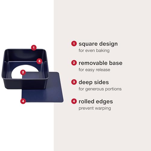 Zyliss E980201 Non-Stick Loose Base Square Cake Tin | 20cm/8in | Carbon Steel | Dark Blue | Baking Tin/Bakeware | Dishwasher Safe | 5 Year Guarantee - style: Loose Base Square Cake Tin