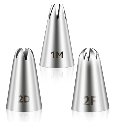 3pcs 1M 2D 2F Cake Piping Tips, Cake Decorating Supplies Piping Tips - size: 1M + 2D + 2F