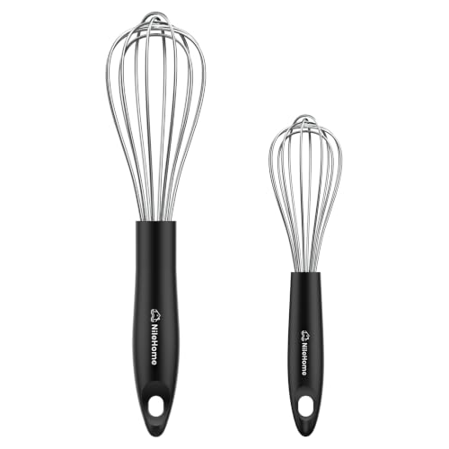 NileHome Whisk Set 8" 10" Kitchen Whisk,2-Pack - color: Black-Silver, size: 2 Piece