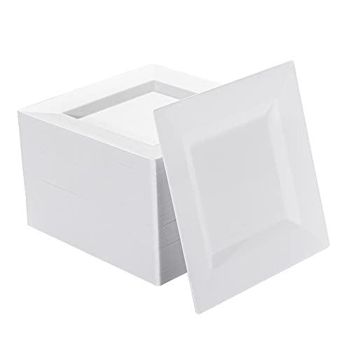 100 Pack White Plastic Square Dessert Plates, 6.5" Disposable Salad Plates - color: White