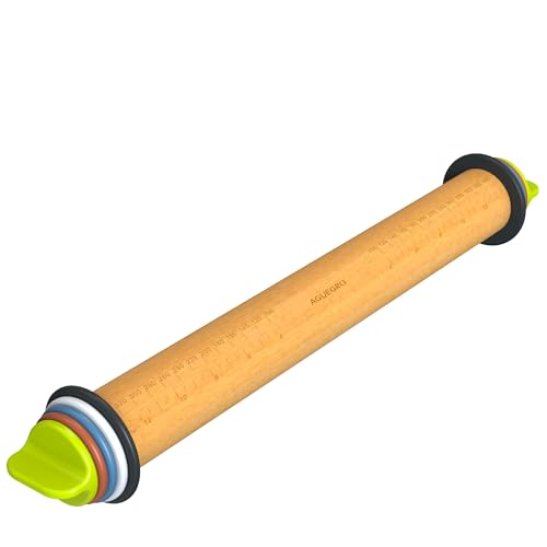 Rolling Pin with 4 Thickness Rings,Wooden Dough Roller For Baking - color: Rolling Pin