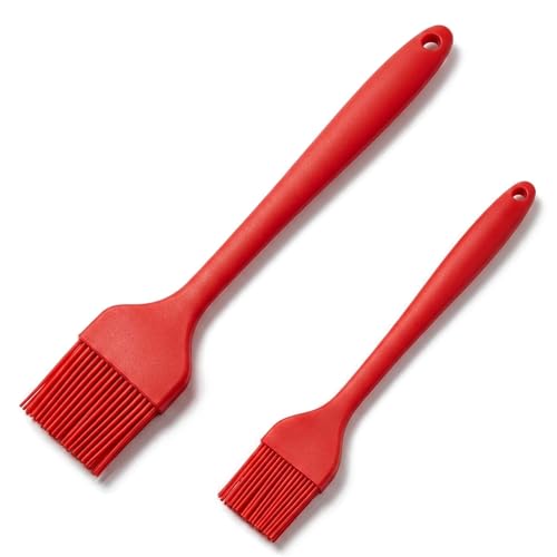 Silicone Basting Brush 2 Pack with Steel Core, Heat Safe BBQ Pastry - color: Red