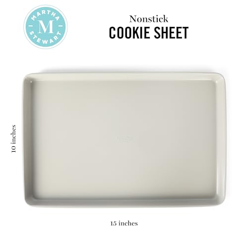 Martha Stewart Gallen 15 x 10 Inch Nonstick Carbon Steel Cookie Sheet – Cool Grey, Durable Bakeware for Even Baking and Easy Cleanup - color: Cool Gray