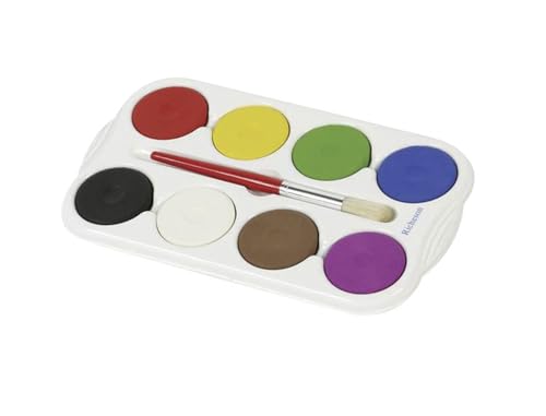 Jack Richeson Tempera Paint Cake Set with Tray, Assorted Colors, 8 Cakes and 1 Brush
