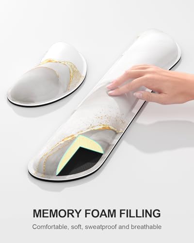 Large Mouse Pad with Wrist Rests for Keyboard & Mouse, Thick Soft Ergonomic Memory Foam Wrist Supports, Big & Long Desk Mat 35.5 x 15.7 in, for Office Gaming Computer, White Gold Marble - color: White Gold Gray Marble