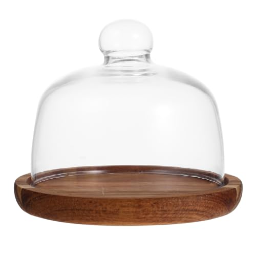 DOITOOL 5.11 Inch Covered Cake Stand Wooden Dessert Display Stand with Dome Lid for Wedding Party Birthday Dessert Cupcake Storage Serving