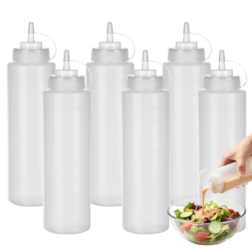 6 Pack 32 oz Condiment Squeeze Bottles, Leak Proof BPA-Free Plastic Squirt Bottles with Caps, Refillable Sauce Dispenser for Ketchup, Syrup, Oil, BBQ, Salad Dressing, Easy to Fill & Clean - color: 6Pack, size: 32 Ounces