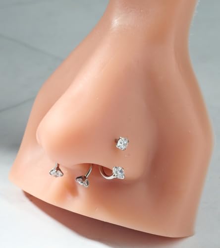 MODRSA 20g 16g 18g Piercing Taper Internal Threaded Piercing Taper Insertion Threader Tool Threadless Jewelry Changing Tool Horseshoe Nose Ring Labret Earring Studs Applicator Piercing Ball Grabber - color: D1 - Horseshoe ear nose ring + tool -silver