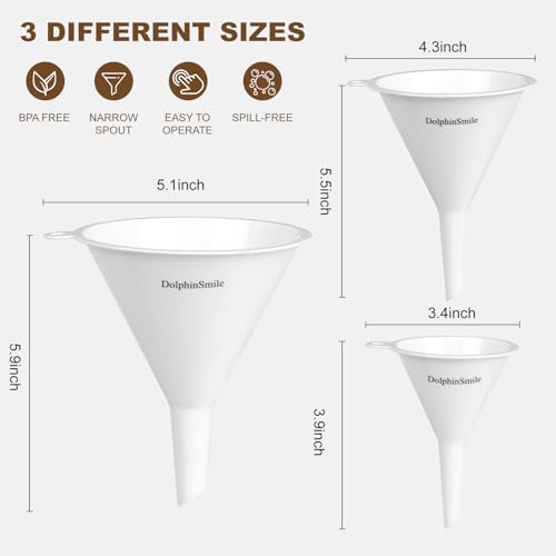 DolphinSmile Funnels for Kitchen Use Filling Bottles 3 Pcs Plastic Funnel - color: White
