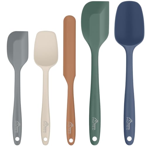 HOTEC 600℉ Heat Resistant Silicone Rubber Spatula Set, Neutral, Set of 5 - color: Neutral