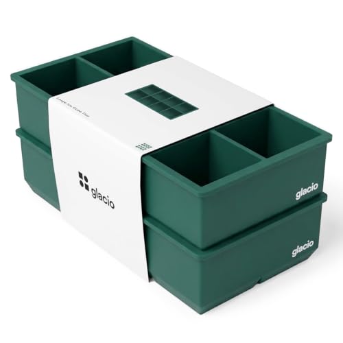 Ice Cube Molds, 2 Pack Silicone Trays for 8 Large Square Cubes - color: 2" Cube (Green)