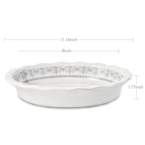 Ceramic Pie Pans for Baking, 9 Inch Porcelain Pie Pan Pie Dish, Round Pie Plate for Apple Pie, Quiche, Pot Pies, Tart（White）
