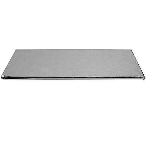O’Creme Cake Board, Silver Foil Narrow Rectangle - Log Cake Board, Wraparound Silver Pastry Drum Boards with Gorgeous Design, Sturdy & Durable 1/4” Thick Cake Drums, 14 Inch x 6 Inch - Pack of 10 - color: Silver, size: 14 inch x 6 inch