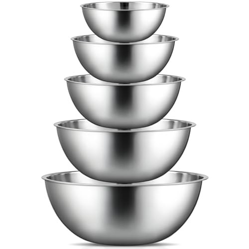 Domensi Stainless Steel Mixing Bowls Set - 5 Polished Mirror Nesting Bowls - color: Deep, size: 1.25, 2.75, 4.25, 6.25, 8 Quart