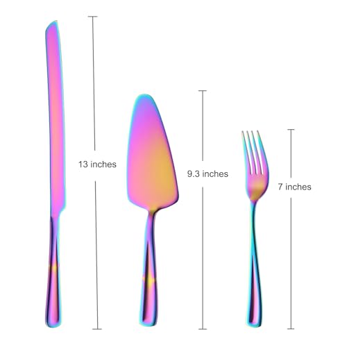 GoGeiLi Stainless Steel Rainbow Wedding Cake Cutting Set with Forks - color: Rainbow cake cutting set