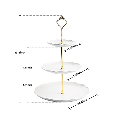 Sweejar 3 Tier Ceramic Cake Stand Wedding, Dessert Cupcake Stand for Tea Party Serving Platter(Rose White) - color: Rose White