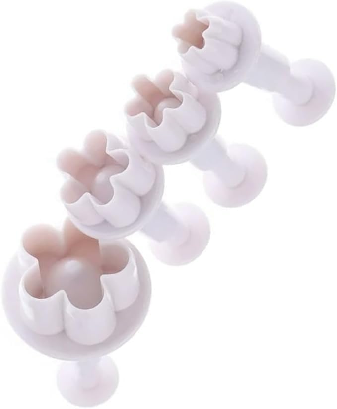 4Pcs White Flower Plunger Cookie Cutter DIY Blossom Flower Cake Fondant Mold Plastic Cake Decorating Baking Cookie Cutters For Baking, Dessert and Candy Sculpting Tools Baking Tools and Accessories