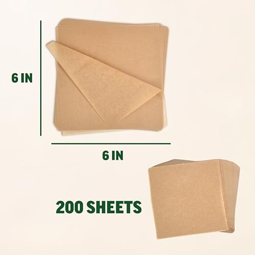 Zenlogy 6x6 Parchment Paper Squares, 200 Sheets, Unbleached, Pre-Cut - size: 6x6 - 200 Sheets