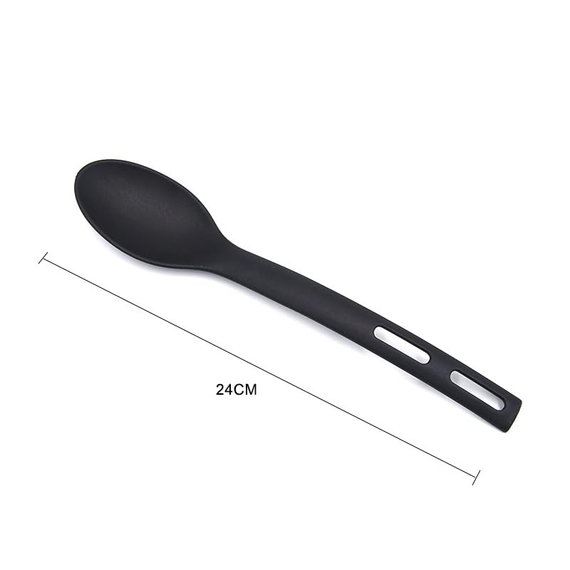 Kitchen Cooking Tools 3Pcs Mini Nylon Kitchen Utensils Set Slotted Turner Solid Spoon Fork Dinner Tools (black) - color: Black