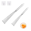 2 Pieces Stainless Steel Ball Whisk Wire Egg Whisk Set and 2 Hooks Kitchen Whisks for Cooking, Blending, Beating, Whisking, Stirring (12" and 10")