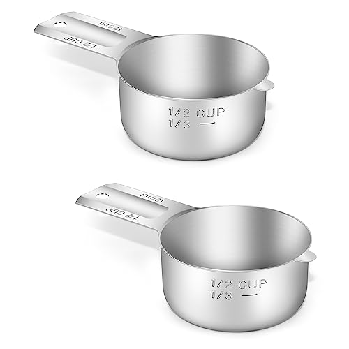 2PCS 1/2CUP(120ml, 4oz) Measuring Cup, 18/8 Stainless Steel Measure Scoop - size: 1/2cup|120ml|4oz