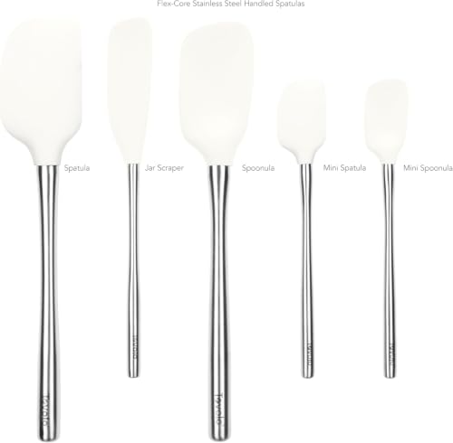 Tovolo Stainless Steel Handled Silicone Spatula Set of 5 White, Dishwasher Safe Kitchen Spatula Set for Cooking Baking, Non Toxic BPA Free Silicone Spatula set with Metal Steel Handle - color: White, style: Stainless Steel Handle