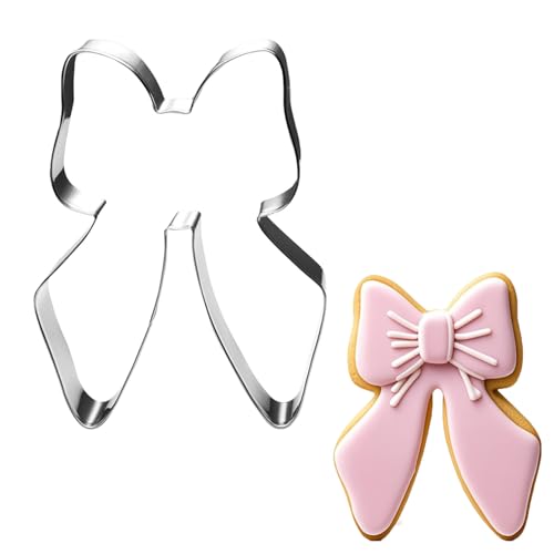 Bow Cookie Cutter with Ribbon- 4 Inch - Dishwasher Safe - Metal Cookie Cutter for Baking - Perfect for Baby Shower, Birthday, Wedding, and Holiday Cookies