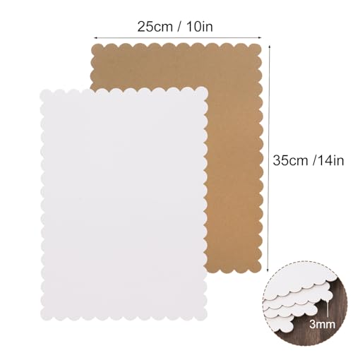 50 Pcs White Cake Boards, 14 x 10 Inch Rectangular Cardboard Cake Base, Scalloped Edges, Disposable Paper Cake Board for Elegant Dessert Presentation & Versatile Use - size: 50 Pcs White 14 x 10 Inch Rectangular