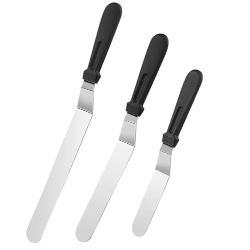 3pcs Baking Offset Spatula 6in 8in 10in Blade Plastic Handle Straight Stainless Steel Buttercream Baking Spatula Release Cutter Frosting For Cakes Desserts