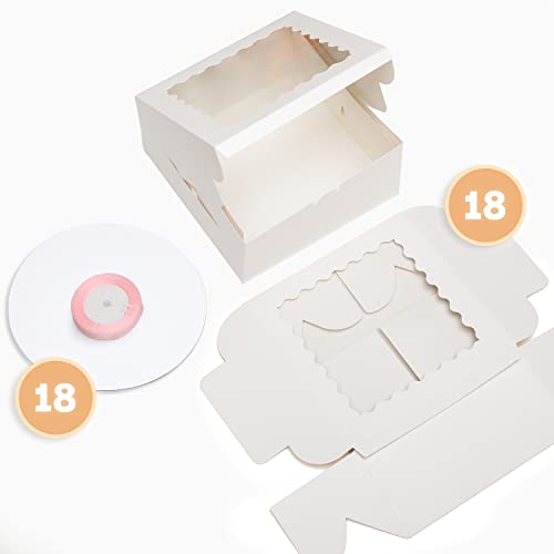 Bakepacker 36pcs 6"x6"x5" White Bakery Boxes with Cake Boards - color: White, size: 18Sets,6"x6"x5"