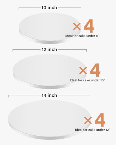 Kootek 12 Pack Cake Boards 10&12&14 Inch Round Cake Drums Base para Pastel - size: 10, 12, and 14 inch