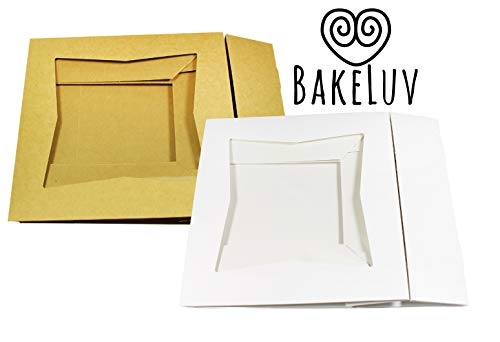 BAKELUV 100 Pack 8x8x2.5 Inch Brown Bakery Boxes with Window | Cookie Boxes, Pastry, Desserts, Treats, Food, Cardboard Takeaway/Takeout Containers | Kraft