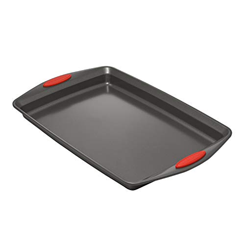 Rachael Ray Bakeware Nonstick Cookie Pan Set, 3-Piece, Gray with Red Grips - color: Red Grips