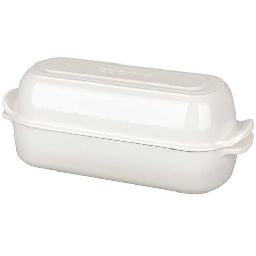 EDGING CASTING Enameled Cast Iron Loaf Pan with Lid, Bread pan, Dutch Oven Bread pan for Homemade Sourdough Bread Baking, 12.5x5.5 inch, 5qt, White - color: White