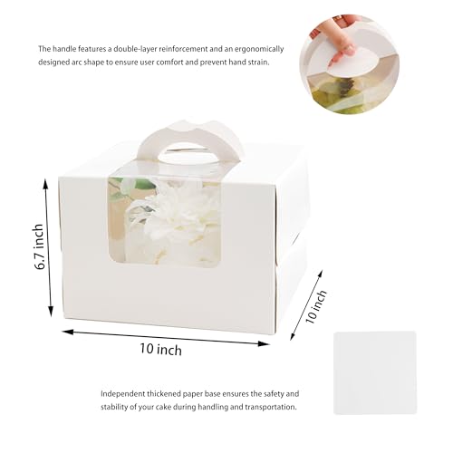 10 Packs Cake Boxes 8Inch, White Bakery Carrier with Window, Cardboard Cake Containers with Handle for Cookie Dessert, Cajas Para Postres for Birthday Wedding Party Valentine's Day