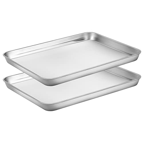 Baking Sheets Set of 2, HKJ Chef Cookie Sheets 2 Pieces & Stainless Steel Baking Pans & Toaster Oven Tray Pans, Rectangle Size 12.5Lx10Wx1H inch & Non Toxic & Healthy & Easy Clean - size: 12inch