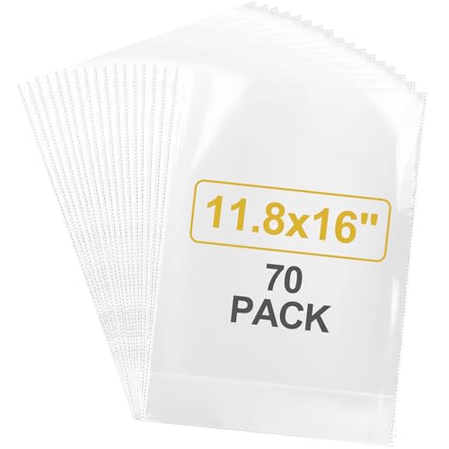 70Pcs Clear Cellophane Bags, with Twist Ties, Flat Bottom - size: 11.8x16 Inch (Pack of 70)