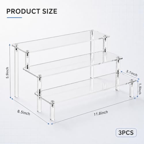 3PCS Acrylic Display Risers, 3 Tier Perfume Organizer, Clear Cupcake Stand - size: 3PACK Large 11.8IN