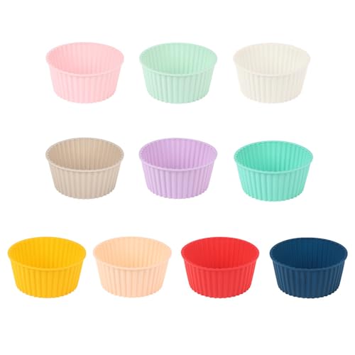 10 Pack Reusable Silicone Baking Cups - Nonstick Cupcake Liners & Stand-Alone Muffin Molds,10 Designer Colors