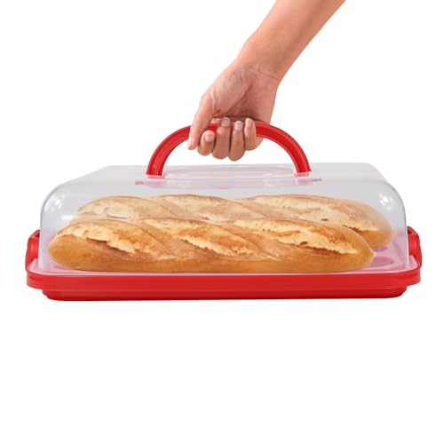 Cake Carrier with Lid, Cake Holder Cupcake Container for 12 Cupcakes 2 in 1 Portable Dessert Container for Pie Muffin Cobbler (Red) - color: Red