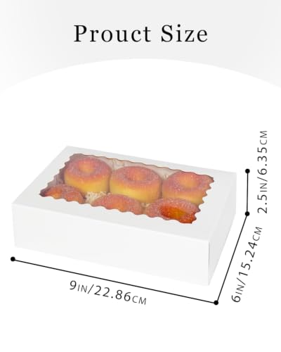 qiqee Auto-pop up 9x6x2.5 Inch White Cookie Box with Window 30Pcs Pastry Macaron Bakery Box for Packaging - color: 9x6x2.5, 30Pcs, White