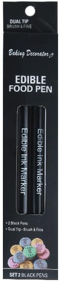 Edible Markers Food Coloring Pens Fine and Thick Tip Food Grade Gourmet Writers for Cookies Fondant Cakes Baking Party Decorating Drawing Writing(Blcak 2PCS)