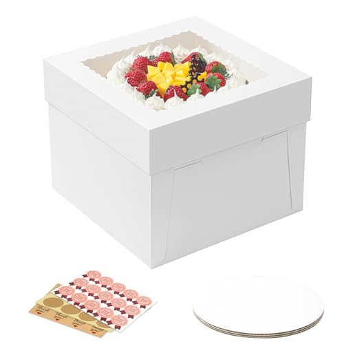 5 Pack Cake Boxes, 10x10x8 Inches Tall Cake Box with Cake Boards