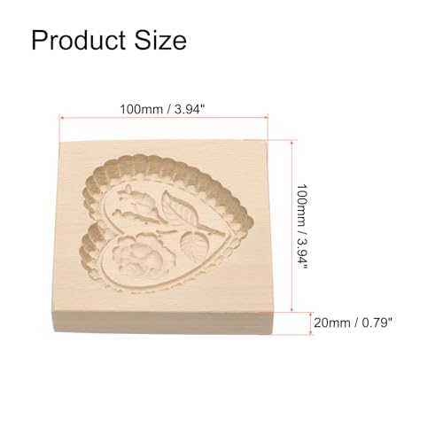 HARFINGTON Wooden Cookie Mould 3.94" x 3.94" - Heart Flower Rose Carved Baking Tool - Biscuit Press Stamp - style: Heart Flower Rose