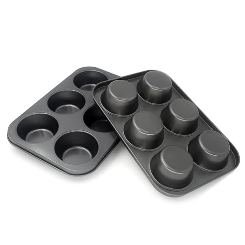 Non-Stick Black Jumbo Muffin Pans, 6-Cup Set of 2 - color: Black