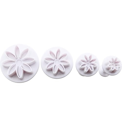 ZCZQC 4PCS Pastry Molds Small Daisy Shaped Piston Cutters Candy Cake Cupcake Decorating DIY Molds for Cutting Sugar Paste Fondant and Cookies