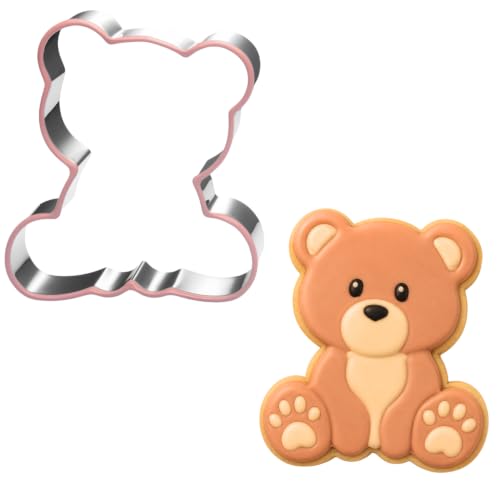 LUBTOSMN Bear Cookie Cutter, 3.5 Inch Silicone Rim Baking Cutter