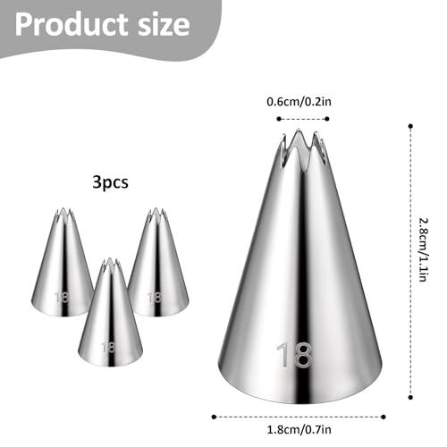 3 Pieces #18 Cake Piping Tip Open Star Icing Tip Seamless Icing Tips - size: #18
